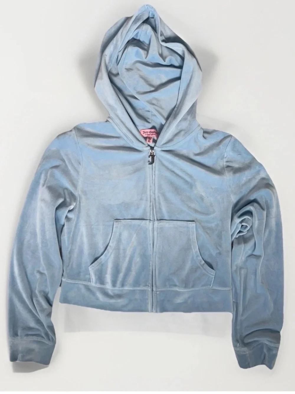 Juicy‎ Couture Hoodie Women’s Size XL Blue OG Big Bling Velour Y2K Cropped